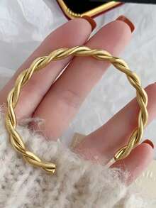 Charm Cuff Twist Bracelets Opening Bangles For Women Gold Color 316L Stainless Steel Wire Thin Simple Bangles Jewelry - Multicolor - View 2
