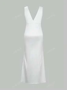 Look Polly Summer Women Dresses,Solid Color Silk Long Skirt Suspender Dress,Wedding Women Dresses Fall Women Clothes, Back To School Clothes,All White Party Outfit Women Off-The-Shoulder Dress Prom Dress,Elegant And Sexy V-Neck Long Dress