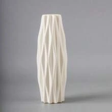 Jarrón alto de pie grande, de plástico de imitación de cerámica, blanco y negro, de estilo europeo, para arreglos florales secos y decoración del salón. Jarrón cilíndrico retro clásico, resistente, de varios colores, decoración de sobremesa para sala de estar, sin necesidad de baterías