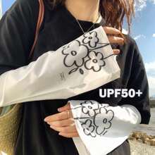 1 paire de manchettes de protection contre le soleil avec imprimé floral et champignon. Style été frais, mignon et cool pour filles. Manches longues imprimées mignonnes et décontractées, convenant à un usage quotidien/sport extérieur avec protection UV. Adapté aux étudiantes, au cyclisme, couvre-bras en soie de glace blanche.