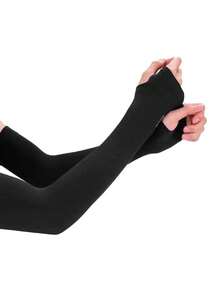 1 Pair Of Solid Color Long Gloves Without Fingers, Outdoor Sun Protection Sleeves, UV Resistant Thin Design