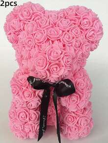 2/1pc, 9.25*15.5inch Rose Bear Figurine Mini Foam Bear Cute Home Decor, Romantic Artificial Flower Design, Suitable For Mother's Day, Father's Day, Graduation, Valentine's Day, Wedding Party, Birthday, Window & Tabletop Decor, Perfect Gift For Family & Friends - Multicolor - View 16