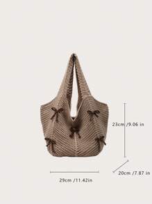 Yogodlns Bolso de hombro de punto casual y de ocio, bolso de mano bohemio y dulce con trenzado, bolso de mano de ganchillo calado con lazo grande, bolso tipo tote para vacaciones de verano para mujer, bolso hobo de unicolor y estético con gran capacidad, bolso de mano de punto grande para uso diario de señoras