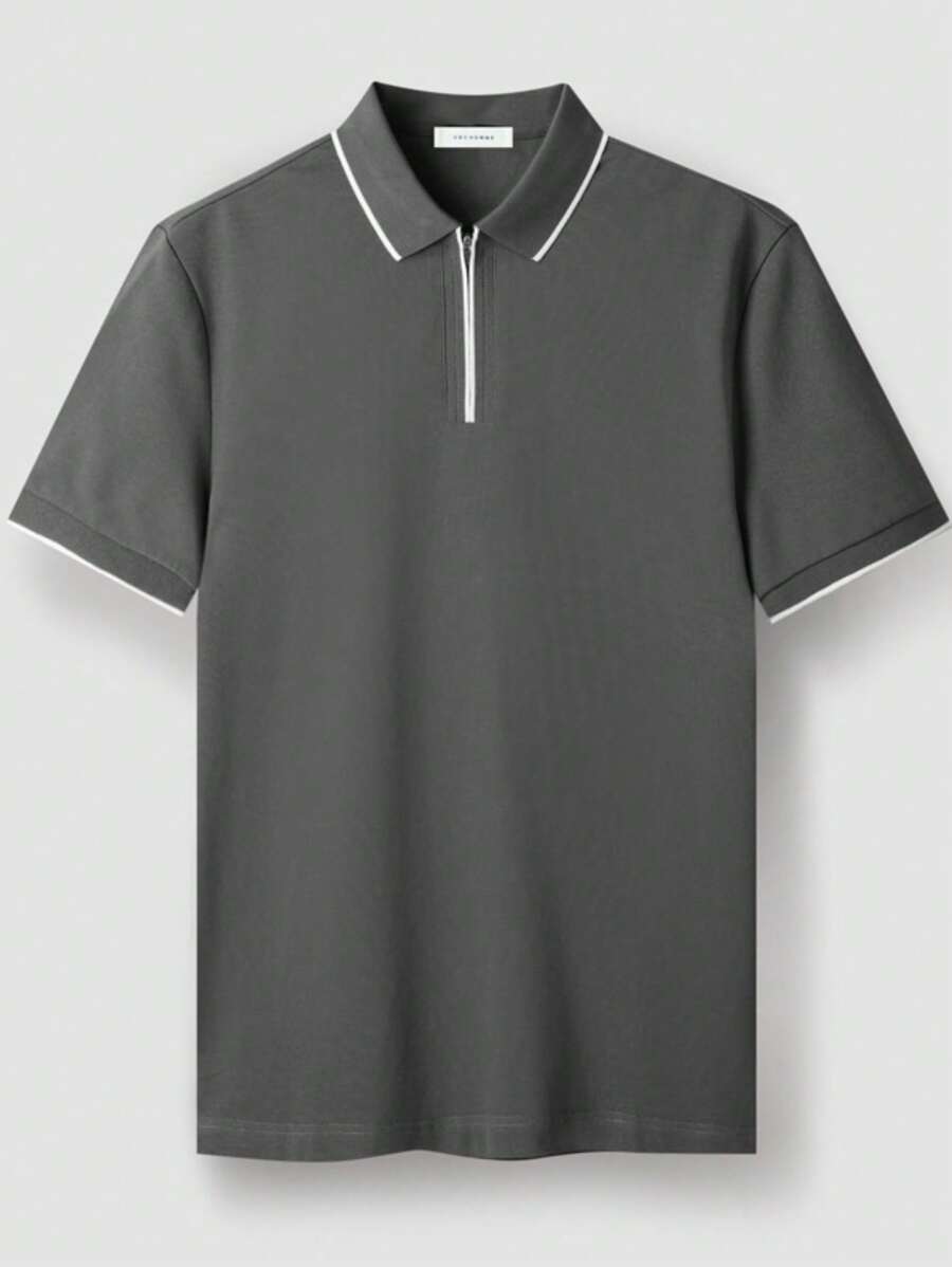 Camisa polo de manga corta con cierre parcial y cuello casual con perlas, nueva para la primavera y el verano, para hombres de negocios ligera
