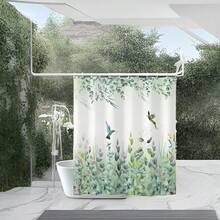 Green Leaf Shower Curtain Emerald Bird Mint Green 72 W X 72 L With 12 Hooks Weighted Hem Bathroom Shower Curtain Hummingbird Shower Curtains Water Resistant - GreenLeafKingfisher - View 5