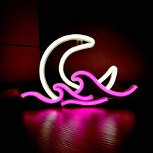 1 Stück Neon Mond und Meer Schild, Größe: ca. 29,5 x 18,5 cm (11,6 x 7,28 Zoll), USB Batterie Dual Use, Sonnenaufgang Sonnenuntergang Neonlicht, Mondlicht Neonlicht, Dämmerungswellen LED Zimmer Dekoration Wandschild, Anime Neon Mond Wanddekor für Bar, Nachtclub, Café, Hotel, Garage, Schlafzimmer, Geburtstagsparty