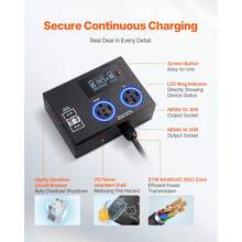 NEMA Splitter For Dryer And EV, 3-Color LED Indicator, 240V Smart Power Distribution, With NEMA 14-30 Plug, NEMA 14-30 & NEMA 14-50 Outlets, Large 3.4'' LCD Screen, Max 27A (Dryer)/24A (EV) - US A Type Plug(110-127V) - View 6