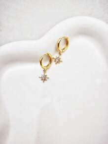 1Pair Valentine Cubic Zircorn /Diamond Star Burst Drop Huggie Earrings