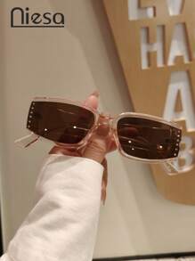 Modische rechteckige Kristall besetzte Gläser hochwertige Damenbrille, vielseitiges lässiges Strandreise Accessoire, einfarbig, PC (Polycarbonat) legere Mode für Frauen, ganzjähriger Preppy-Stil für den Schulanfang rechteckiger Strass-Dekor