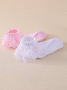 6 Pairs Children Lace Trim Mid-Calf Socks, Girls White Dance Socks, All Season
