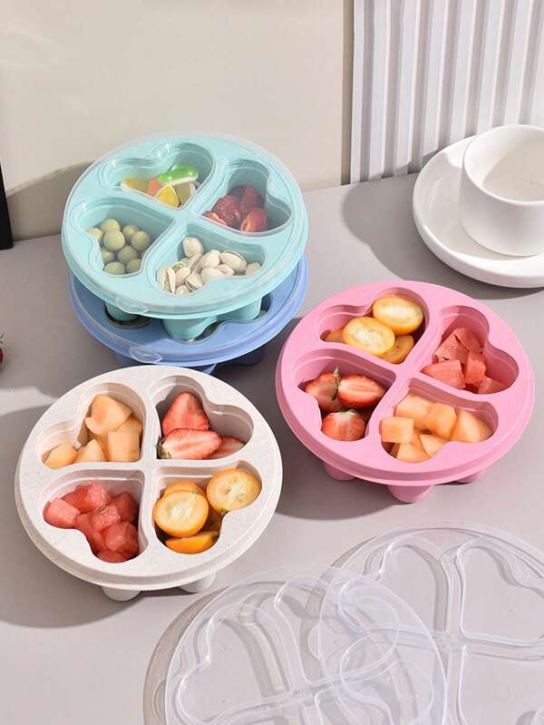 1 pieza Caja de almuerzo con forma de corazón, caja para snacks, dulces y frutas, contenedores para aperitivos, caja de bento dividida con tapas transparentes, recipientes de almacenamiento de alimentos de 4 compartimentos para personas que trabajan, viajan, en la cocina, regalo de Navidad, útiles escolares