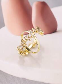 2pcs Glamorous Elegant Cute Sparkling Butterfly Ring Set, Suitable For Women Daily Wear, Birthday Party Gift