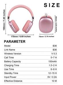 Gerripuer 新款耳罩式無線耳機 HIFI 高解析通話 舒適 MP3 可折疊旋轉伸縮 ABS 塑料金屬質感 高端商務禮品 5.3 智能晶片 HIFI 音效 雙連接 超長續航 簡約便攜 低延遲 HiFi 立體聲，適用於手機、電腦與遊戲耳機 - 粉色 - 查看 7