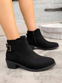 Neue Damen Ankle Boots für Herbst/Winter, modische vielseitige mittlere Absätze rutschfeste flache Reißverschluss sexy Schnallen Schuhe