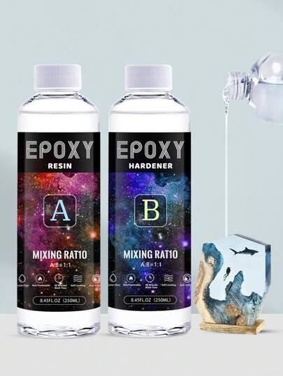 Kit de resina epóxi 1:1 de 240 ml a 500 ml, sem bolhas e sem amarelamento, para revestimento, fundição, artesanato, fabricação de joias, moldes, tampos de mesa, madeira