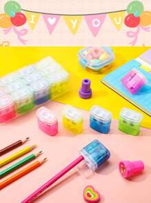 24pcs Mechanical Pencil Sharpeners, Dual Holes Manual Pencil Sharpeners With Covers, Portable Office & School Supplies, 4 Color Set, Colors Assorted, School Supplies,Back To School
