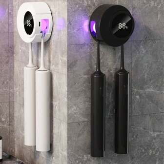 1 件情侣智能牙刷架，壁挂式牙刷架，带 2 个刷子槽的牙刷收纳盒，浴室配件，家居装饰