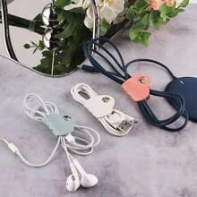 5 Pcs Heart Cord Organizer Earbud Holder Earphones Headphones Cable Winder Earbud Organizer, PU Leather Cable Organizer Gifts For Men Women Lover, Matcha Green/Pink/White
