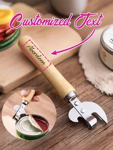 1pc Customized Wooden Handle Can Opener, Custom Name Can Opener, Handmade Bottle Opener, Engraved Can Opener, Multi-Purpose Can Opener, Camping Beer Bottle Opener, Kitchen Tool With Wooden Handle, Suitable For Kitchen, Camping, Baking, Etc., Perfect For Weddings, Parties, Housewarming, Corporate Gatherings And Other Events. - Khaki - View 1