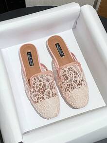 Mengshangli 2025年秋季女士网眼一脚蹬穆勒鞋，镂空透气平底休闲凉鞋 - 粉色 - 查看 2