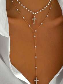 1 pièce Collier pendentif en cristal de style bohème de forme Y, collier de plage doré argenté, bijoux pour femmes
