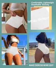 Women's High Waist Yoga Booty Shorts Workout Spandex Dance Hot Pants Butt Lifting Leggings Rave Outfits Customized Christmas New Year - 白色 - 查看 5
