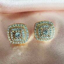 1 Pair Elegant Zirconia Stud Earrings For Women, Vintage Square Double Earrings, Perfect For Wedding/Anniversary/Valentine's Day Gift