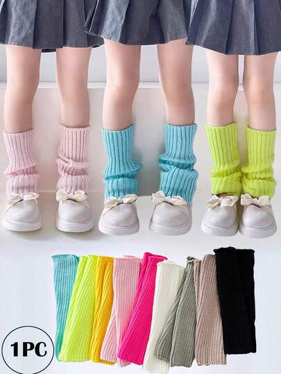 1 par de calentadores de pantorrilla de largo hasta la pantorrilla para niños, calentadores de pierna rectos sin tacón de tubo recto y unicolor para primavera y otoño, calentadores de pierna estilo Lolita para otoño e invierno