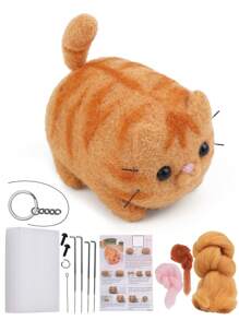 1 Set Beginner's Cat-Themed Wool Felt DIY Kit, Includes Wool Materials, Basic Accessories And Instructions For Handmaking Felt Toys And Decorations