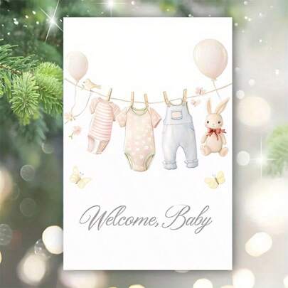 1 st sött nyföddkort med kuvert, för familj, son och dotter, flickvän och klasskamrat, nyfödddekoration, hög kvalitet för alla tillfällen, speciellt och härligt nyföddhälsningskort, kaninballongfjärilskort för nyfödd för mamma, för skolmaterial, tillbaka till skolan