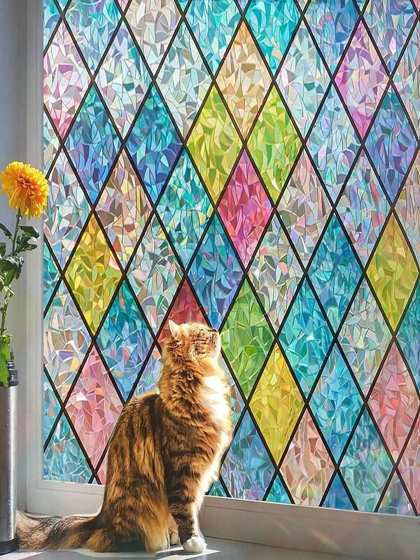 1 PIEZA Película adhesiva de ventana de vidrio esmerilado con efecto 3D a cuadros, película de privacidad para ventana, adhesivo decorativo reutilizable, adhesivo de vidrio manchado para decoración de ventana, adhesivo de ventana parasol, adhesivo de privacidad de ventana de baño, adhesivo esmerilado para ventana del hogar, oficina, puerta, decoración personalizada