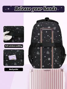 3pcs Black Snowflake Boy & Girl Backpack, Tote Bag, Pencil Case Set, Lightweight Large Capacity Polyester Student School Bag, Travel Backpack, Ideal Birthday Gift, Back To School Essential