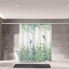 Green Leaf Shower Curtain Emerald Bird Mint Green 72 W X 72 L With 12 Hooks Weighted Hem Bathroom Shower Curtain Hummingbird Shower Curtains Water Resistant - GreenLeafKingfisher - View 7