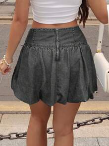 Women's Casual Washed Ruffle Mini Denim Skirt - Grey - View 5