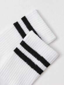 1/3/6 paires/Set Chaussettes mi-mollet pour hommes à motif rayé en noir et blanc