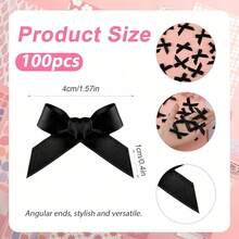 100pcs Ribbon Bows, 1.57x0.4in Mini Bows For Crafts Cute Small Ribbon Tiny Bows For Sewing Gift Wrapping Wedding Party Favors Treat Bags Gift Box Decoration (Pink) - Black - View 2