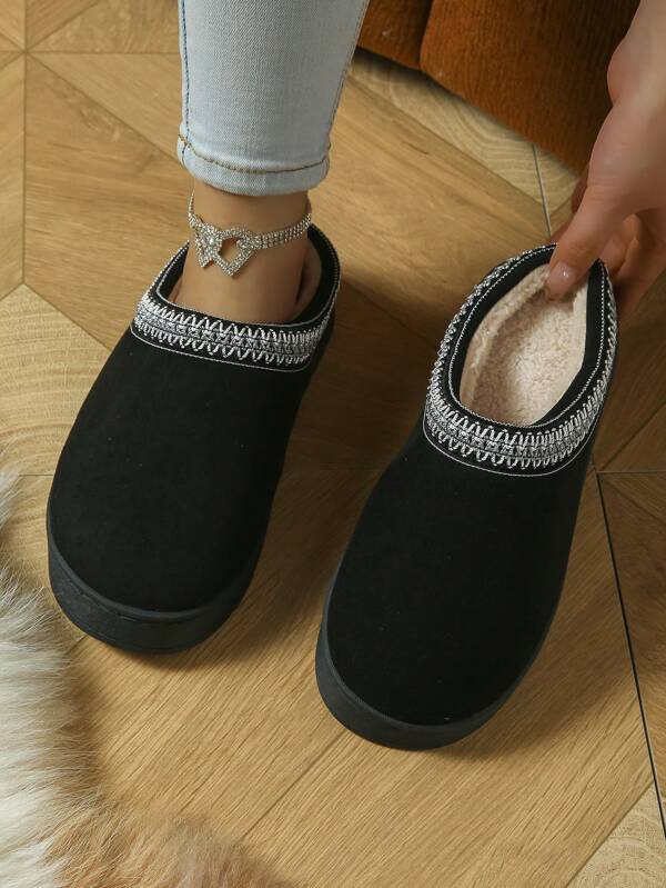 Pantuflas suaves y cómodas para mujer, forradas y con suela gruesa antideslizante, de estilo casual y sólido para usar en casa o como botas para la nieve