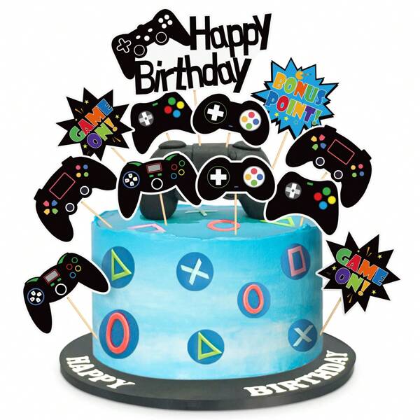 Set de 11 piezas de decoración para tarta de cumpleaños con temática de videojuegos, incluye decoraciones para pastel para fiesta de cumpleaños con tema de videojuegos