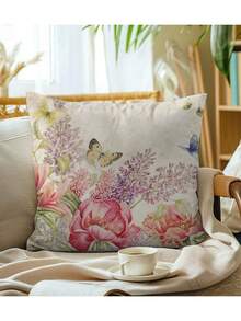 The Best-Selling Spring Butterfly And Flower Series Pillowcase 4-Piece Set, Polyester Short Plush Sofa Cover (Without Pillow Core)