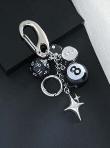Handmade Y2K Style Destiny Dice Keychain With 8 Ball Pendant - Unisex Subculture Bag Charm & Fashion Accessory Cross