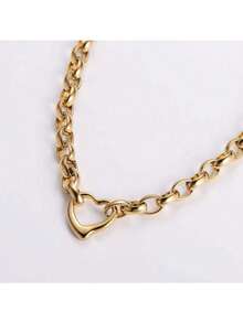 2 件/套不锈钢心形粗链手链和项链，时尚夸张风格，适合街头潮流情人节、妈妈、母亲、母亲节、礼物