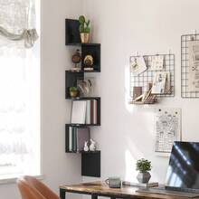 Étagère d'Angle Murale, Étagère de Rangement à 5 Niveaux, Étagère à Plantes, pour Chambre à Coucher, Salon, Salle de Bain, Bureau à Domicile, Noir d'Encre - Noir - Voir 1