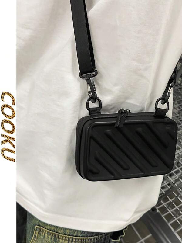 Men's Solid Color Boxy Shoulder Bag, Adjustable Strap Crossbody Messenger Bag