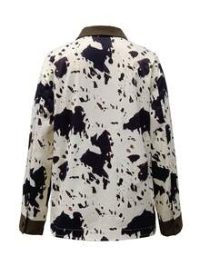 Women's Printed Lapel Button Casual Jacket - White - View 2