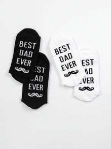 2 Pairs "Best Dad Ever" Men's Crew Socks And Ankle Socks, Minimalist Comfort Casual Creative Everyday Versatile