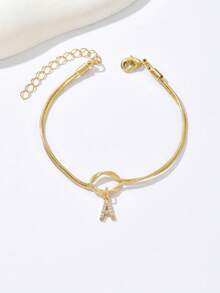 1 chiếc vòng tay thắt nút tình yêu thanh lịch tối giản dành cho phụ nữ, mặt dây chuyền Zirconia chữ A-Z, thích hợp để đeo hàng ngày, trang sức vàng, quà tặng cho các cặp đôi - Chữ Zircon - Xem 2