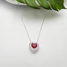 Fashion Women's Necklace With Colorful Heart Pendant And 925 Silver Plated - Rojo - Ver 3