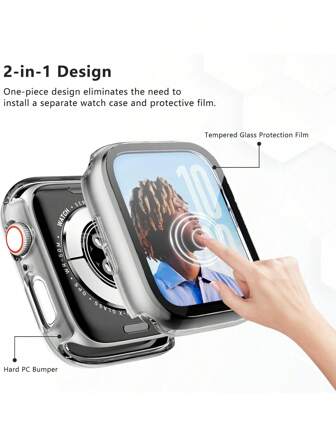 5 件装防震时尚表壳，兼容 Series Ultra/SE/10/9/8/7/6/5/4/3/2/1 表壳，带屏幕保护膜 38/40/41/42/44/45/46/49 毫米，硬质 PC 超薄保护套保险杠，内置钢化玻璃膜，适用于 配件