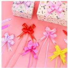 100/Pcs Gift Basket Pull Bows Random Colors, 10 Colors (Small Color Difference) Spring Gift Wrapping Decoration, Gold Decorative Pull Bows With Ribbon, Large Pull Bows For Birthday Wedding Easter Gift Wrapping