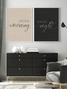 1pc Canvas Inspirational Text Wall Art, Modern Art, Good Morning/Good Night, Motivational Quote, Black And White Creative Mixed Media Room Decor, Wall Art Poster, Living Room Sofa Background Decor, Entryway Hallway Decor, Home Decoration, School Decor, Art Gift, Unframed